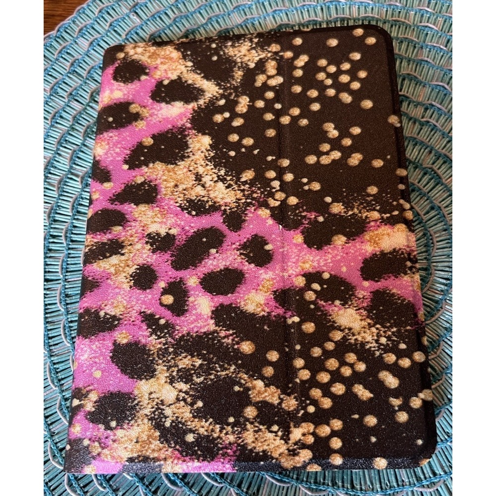 Pink Leopard Print Kindle Case Smart Folio Cover Gold Glitter Dots Bi-Fold NWOT
